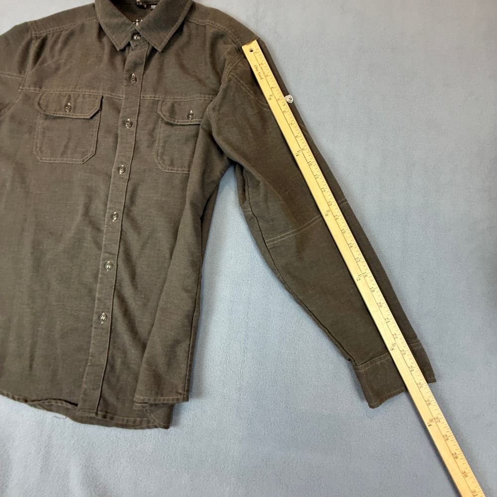 Kuhl Button Up Shirt Mens Large Olive Brown Herringbone Hiking Utility Outdoors - Picture 11 of 14
